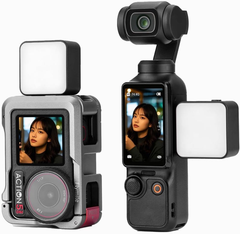Flymile Pocket 3 Magnetic Fill Light Accessories, 6500K Adjustable Video Light For Xtra Muse with Quick - Release Cold Shoe Base, Compatible with DJI Osmo Action 5 Pro/4/3 Camera Cage Attachment,Black - Image 1